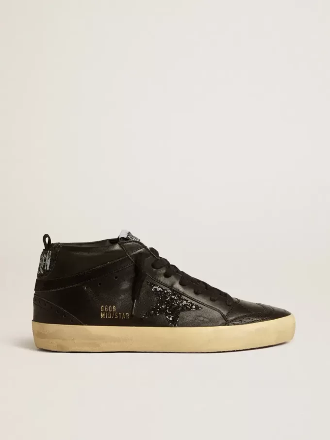 Mid Star da donna in nappa nera con stella glitterata nera e dettagli in pelle scamosciata Mid Star da donna in nappa nera con stella glitterata nera e dettagli in pelle scamosciata