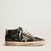 Mid Star da donna in nero glitterato con stella e linguetta sul tallone in pelle scamosciata grigio tortora Mid Star da donna in nero glitterato con stella e linguetta sul tallone in pelle scamosciata grigio tortora