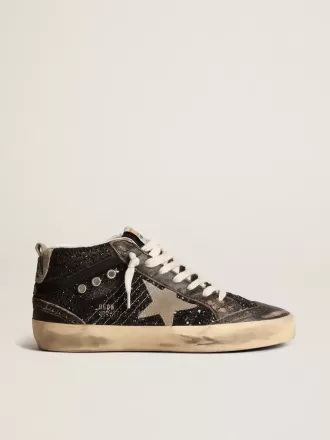 Mid Star da donna in nero glitterato con stella e linguetta sul tallone in pelle scamosciata grigio tortora Mid Star da donna in nero glitterato con stella e linguetta sul tallone in pelle scamosciata grigio tortora