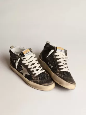 Mid Star da donna in nero glitterato con stella e linguetta sul tallone in pelle scamosciata grigio tortora Mid Star da donna in nero glitterato con stella e linguetta sul tallone in pelle scamosciata grigio tortora