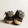 Mid Star da donna in nero glitterato con stella e linguetta sul tallone in pelle scamosciata grigio tortora Mid Star da donna in nero glitterato con stella e linguetta sul tallone in pelle scamosciata grigio tortora