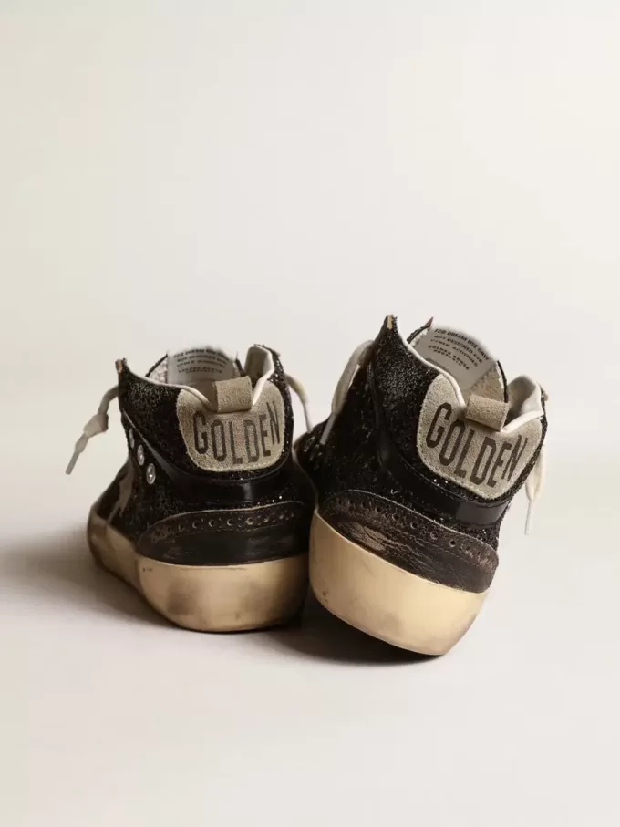 Mid Star da donna in nero glitterato con stella e linguetta sul tallone in pelle scamosciata grigio tortora Mid Star da donna in nero glitterato con stella e linguetta sul tallone in pelle scamosciata grigio tortora