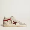 Mid Star da donna in pelle con stella glitterata e dettagli in nabuk rosso Mid Star da donna in pelle con stella glitterata e dettagli in nabuk rosso