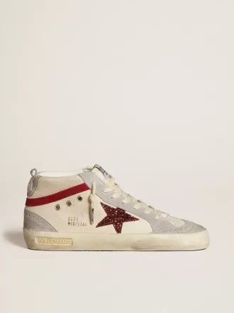 Mid Star da donna in pelle con stella glitterata e dettagli in nabuk rosso