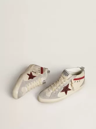 Mid Star da donna in pelle con stella glitterata e dettagli in nabuk rosso