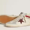 Mid Star da donna in pelle con stella glitterata e dettagli in nabuk rosso Mid Star da donna in pelle con stella glitterata e dettagli in nabuk rosso