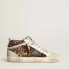 Mid Star da donna in pelle di cavallino con stampa leopardata e stella nera