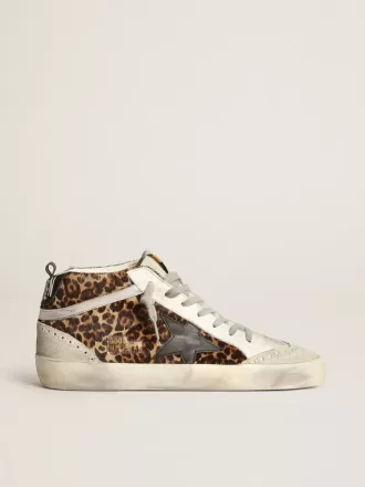Mid Star da donna in pelle di cavallino con stampa leopardata e stella nera