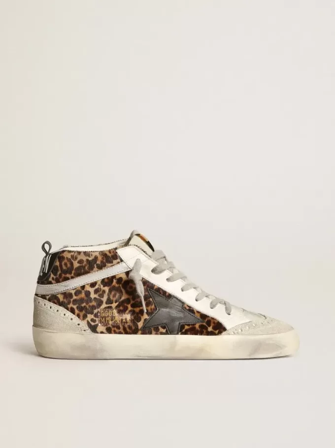 Mid Star da donna in pelle di cavallino con stampa leopardata e stella nera