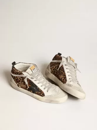 Mid Star da donna in pelle di cavallino con stampa leopardata e stella nera