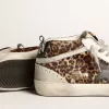 Mid Star da donna in pelle di cavallino con stampa leopardata e stella nera