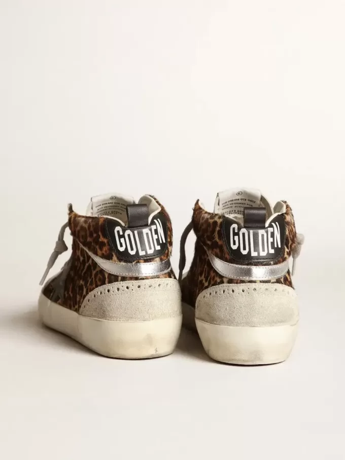 Mid Star da donna in pelle di cavallino con stampa leopardata e stella nera