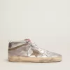 Mid Star da donna in pelle laminata argento con stella grigio tortora