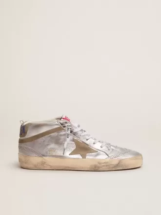Mid Star da donna in pelle laminata argento con stella grigio tortora