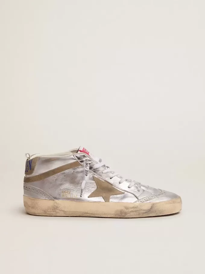 Mid Star da donna in pelle laminata argento con stella grigio tortora