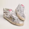 Mid Star da donna in pelle laminata argento con stella grigio tortora