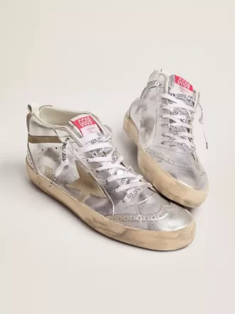Mid Star da donna in pelle laminata argento con stella grigio tortora