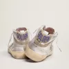 Mid Star da donna in pelle laminata argento con stella grigio tortora