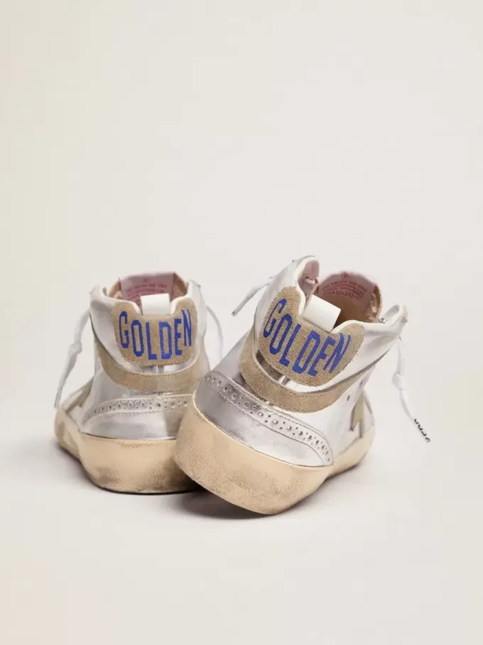 Mid Star da donna in pelle laminata argento con stella grigio tortora
