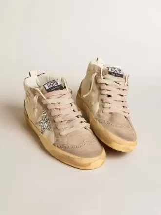 Mid Star da donna in pelle nappa con ricami floreali e stella glitterata argento