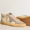 Mid Star da donna in pelle nappa con ricami floreali e stella glitterata argento Mid Star da donna in pelle nappa con ricami floreali e stella glitterata argento