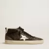 Mid Star da donna in pelle nera con stella in pelle metallizzata argento Mid Star da donna in pelle nera con stella in pelle metallizzata argento
