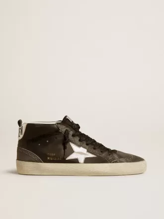 Mid Star da donna in pelle nera con stella in pelle metallizzata argento Mid Star da donna in pelle nera con stella in pelle metallizzata argento