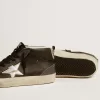 Mid Star da donna in pelle nera con stella in pelle metallizzata argento Mid Star da donna in pelle nera con stella in pelle metallizzata argento