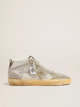 Mid Star da donna in pelle scamosciata bianca e grigio tortora con cristalli Swarovski