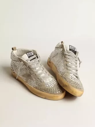 Mid Star da donna in pelle scamosciata bianca e grigio tortora con cristalli Swarovski