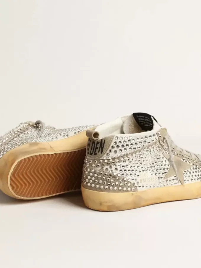 Mid Star da donna in pelle scamosciata bianca e grigio tortora con cristalli Swarovski Mid Star da donna in pelle scamosciata bianca e grigio tortora con cristalli Swarovski