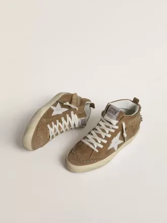 Mid Star da donna in pelle scamosciata color tabacco con frange e borchie