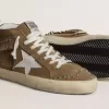 Mid Star da donna in pelle scamosciata color tabacco con frange e borchie