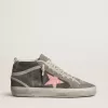 Mid Star da donna in pelle scamosciata grigia con stella in pelle laminata rosa