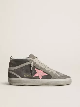 Mid Star da donna in pelle scamosciata grigia con stella in pelle laminata rosa Mid Star da donna in pelle scamosciata grigia con stella in pelle laminata rosa