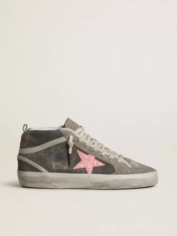 Mid Star da donna in pelle scamosciata grigia con stella in pelle laminata rosa