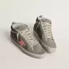 Mid Star da donna in pelle scamosciata grigia con stella in pelle laminata rosa