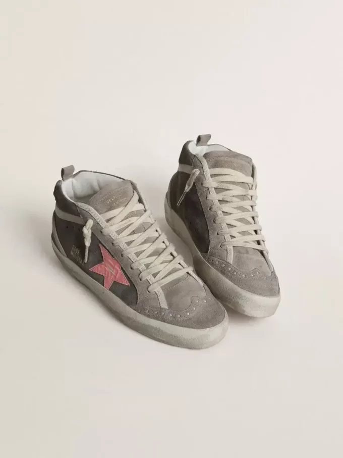 Mid Star da donna in pelle scamosciata grigia con stella in pelle laminata rosa