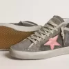 Mid Star da donna in pelle scamosciata grigia con stella in pelle laminata rosa
