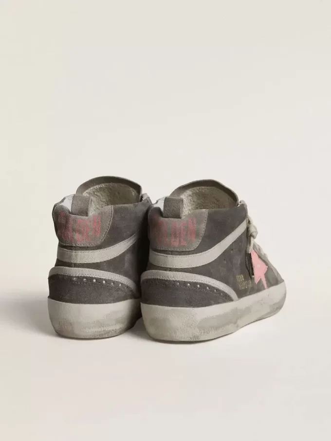 Mid Star da donna in pelle scamosciata grigia con stella in pelle laminata rosa