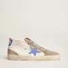 Mid Star da uomo con stella in pelle blu e inserti in pelle scamosciata grigio tortora