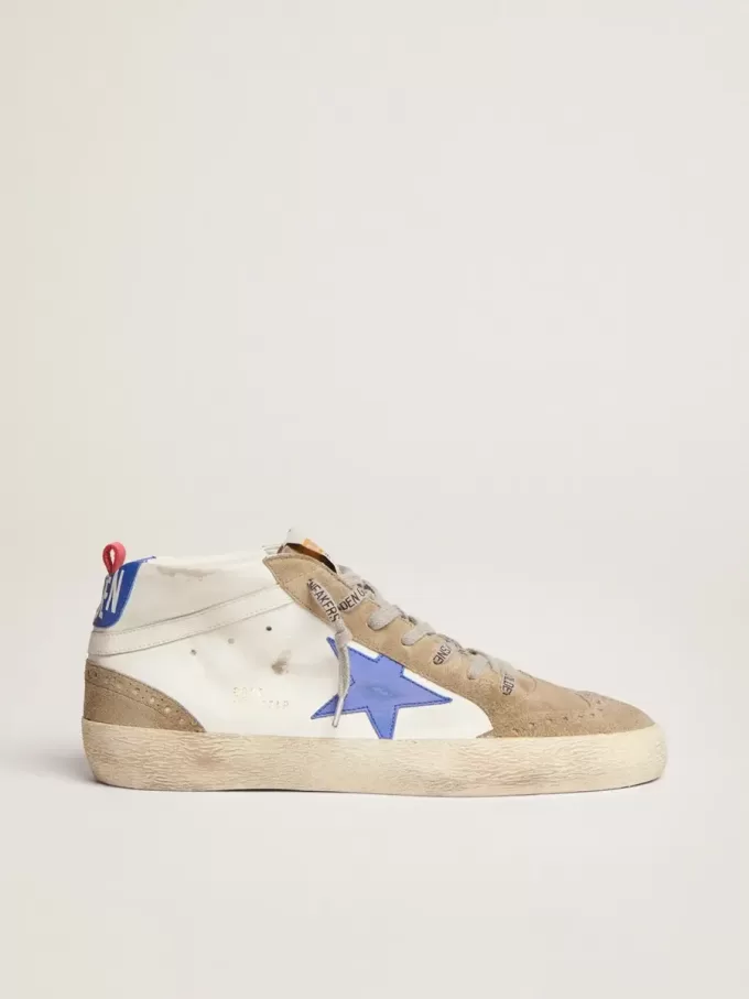 Mid Star da uomo con stella in pelle blu e inserti in pelle scamosciata grigio tortora