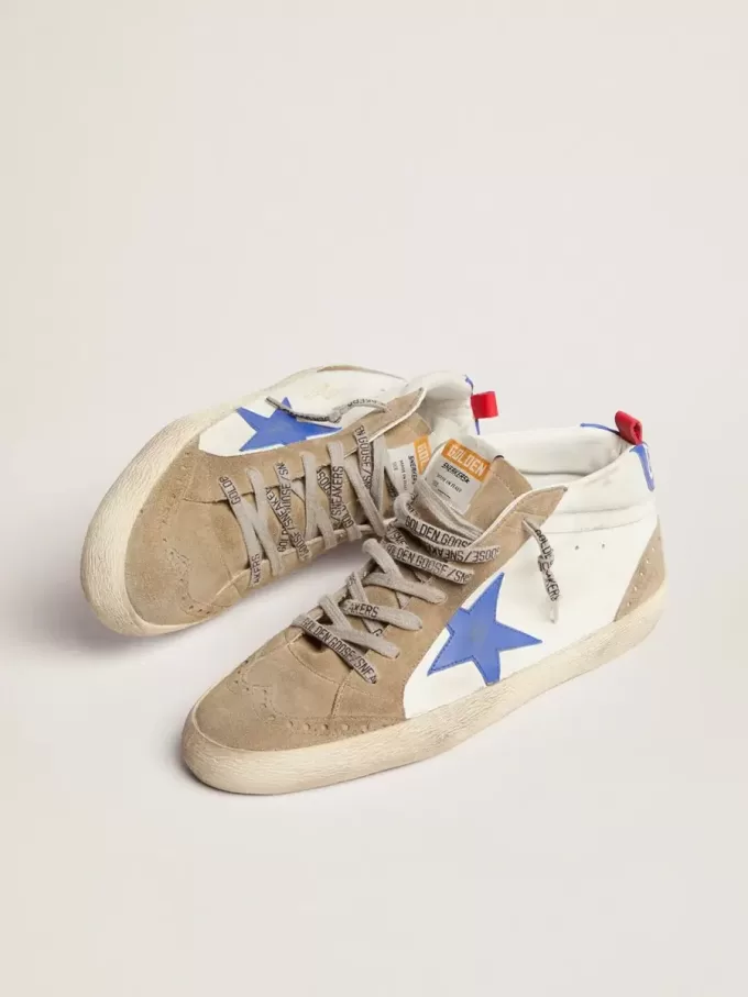 Mid Star da uomo con stella in pelle blu e inserti in pelle scamosciata grigio tortora