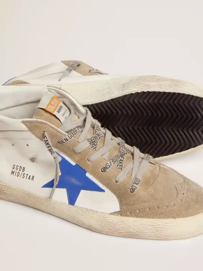 Mid Star da uomo con stella in pelle blu e inserti in pelle scamosciata grigio tortora