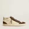 Mid Star da uomo in beige glitterato con stella in pelle scamosciata gialla e flash in cotone