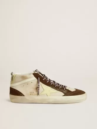 Mid Star da uomo in beige glitterato con stella in pelle scamosciata gialla e flash in cotone Mid Star da uomo in beige glitterato con stella in pelle scamosciata gialla e flash in cotone