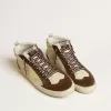 Mid Star da uomo in beige glitterato con stella in pelle scamosciata gialla e flash in cotone