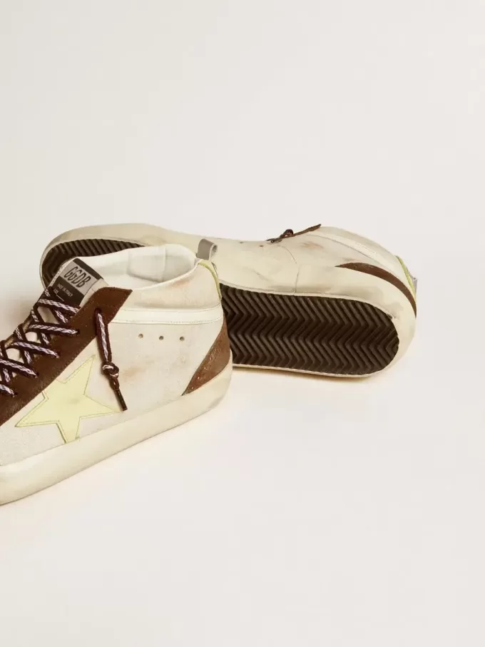 Mid Star da uomo in beige glitterato con stella in pelle scamosciata gialla e flash in cotone