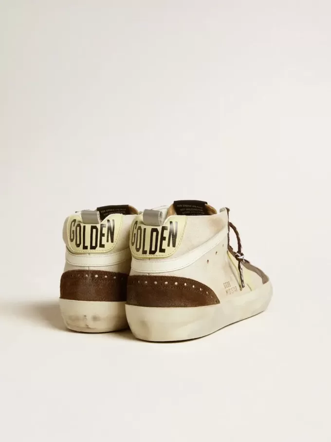 Mid Star da uomo in beige glitterato con stella in pelle scamosciata gialla e flash in cotone