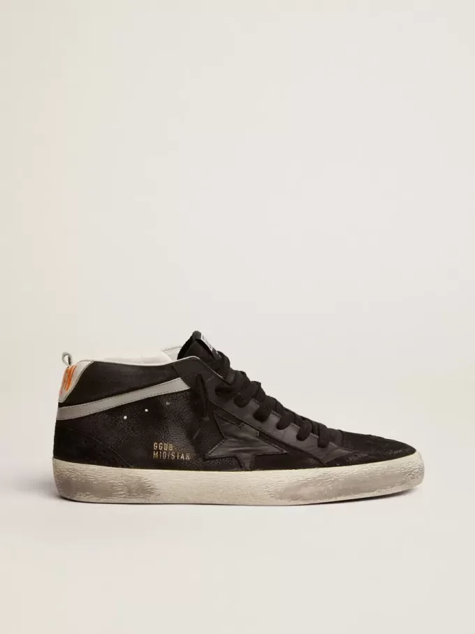 Mid Star da uomo in nabuk con stella in pelle nera e dettagli argentati
